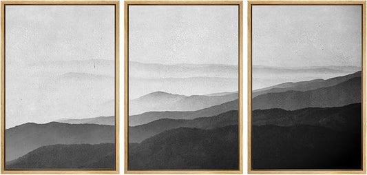 SIGNWIN Framed Canvas Print Wall Art Side of Mountain in Mist Nature Rocky Illustrations Minimalism Contemporary Black and White for Living Room, Bedroom, Office - 24"x36"x3 Natural