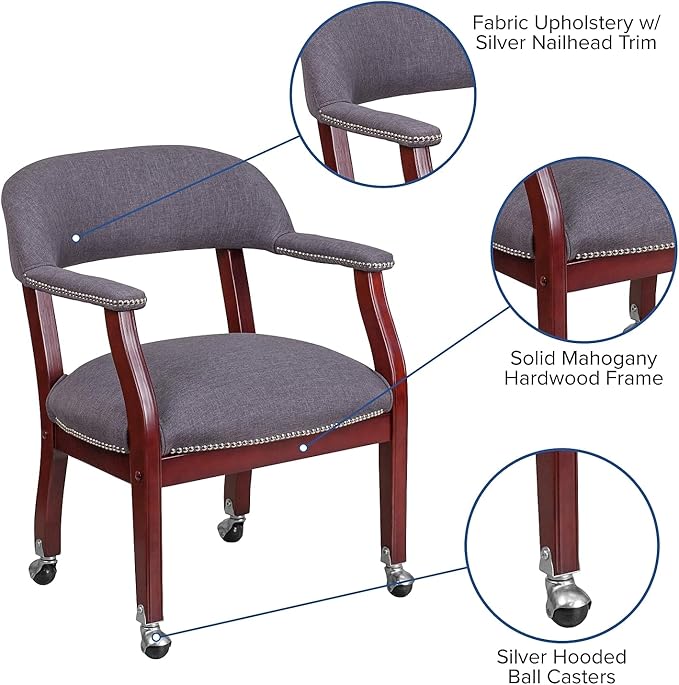 Flash Furniture Sarah Gray Fabric Luxurious Conference Chair with Accent Nail Trim and Casters