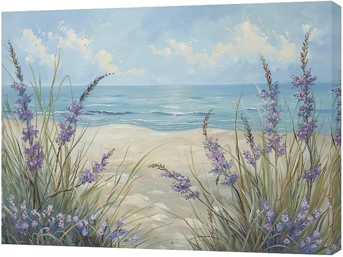 Luxvio Beach Ocean Wall Art Coastal Pictures Wall Decor Watercolor Seaside Canvas Painting Beach Artwork for Bathroom Living Room Bedroom Kitchen Office 16 x 12 inch