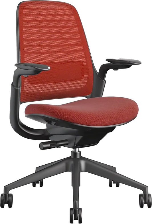 Steelcase Series 1 Office Chair - Ergonomic Work Chair with Wheels for Carpet - Helps Support Productivity - Weight-Activated Controls, Back & Arm Support - Easy Assembly - Scarlet