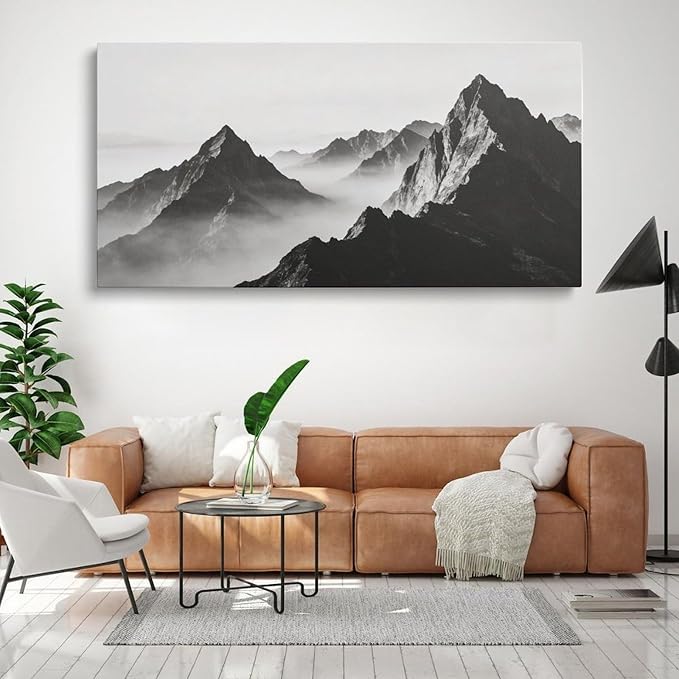 Black Mountain Landscape Framed Canvas Wall Art for Living Room, Nature Decor 40" L x 20" W