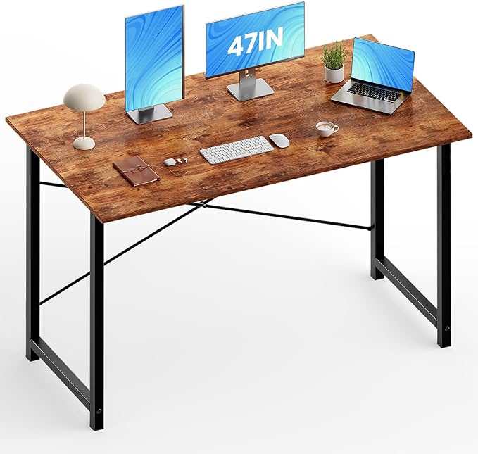 OLIXIS Computer Desk, Home Office Desk with Metal Fram, 47 Inches Gaming Writing Work for Bedroom Study Table, Sturdy Metal Frame, Simple Rust