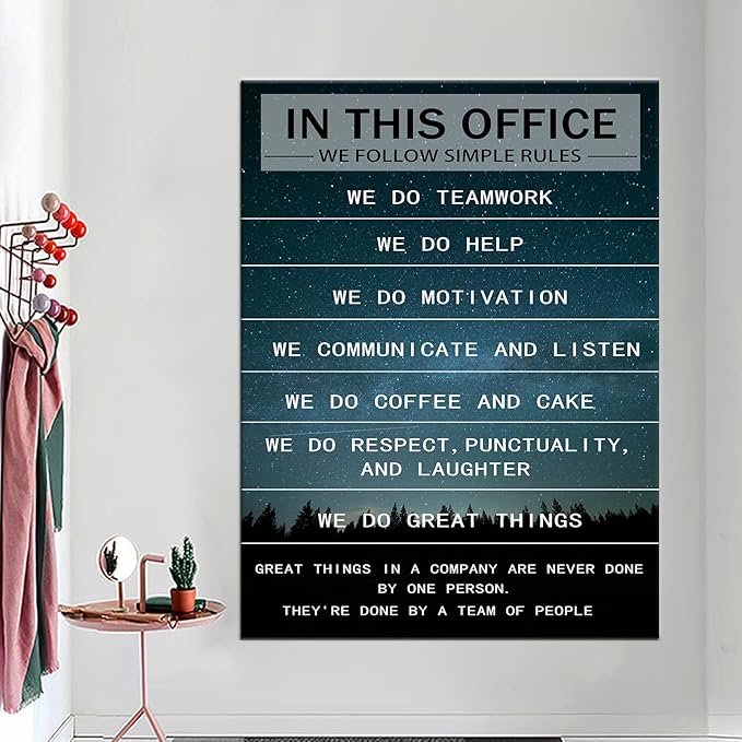 PSYYSP Office Inspirational Wall Art Positive Sayings In This Office Quotes Canvas Poster Motivational Teamwork Picture Print For Home Living Room Gym Wall Decor Ready to Hang [30''Wx 40''H]