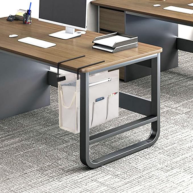 MASTLU Under Desk Hanging Storage Bag, Desk Organizer Storage, Office Side Storage Bag, Compatible with A4 Files, Detachable Handle Design, No Assembly Required, For Office Home School (Beige)
