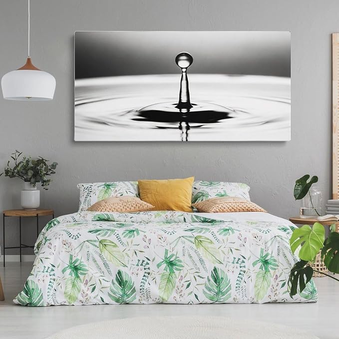 Black White Water Drop Framed Canvas Wall Art for Bedroom, Minimalist Wall Decor 58" L x 28" W