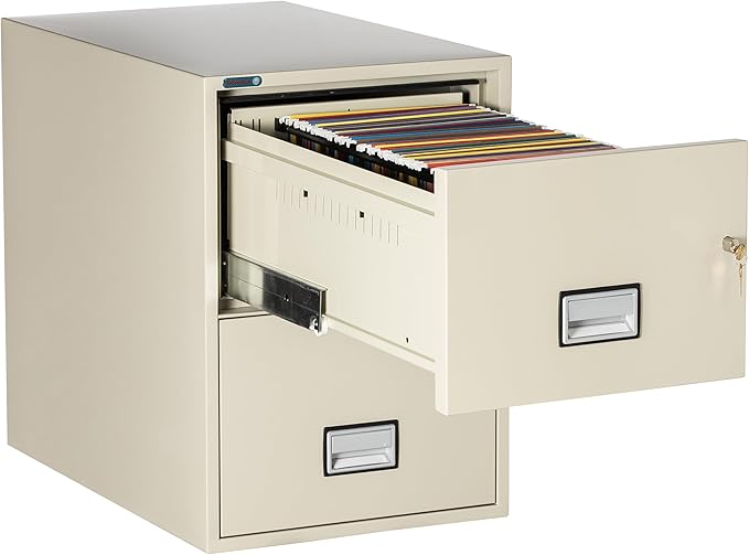 31 inch 2-Drawer Vertical Fireproof File Cabinet – Legal and Letter Size Filing – Key Lock – Water Resistant Seal – Fire and Impact Rated – Putty Finish – Model LGL2W31P
