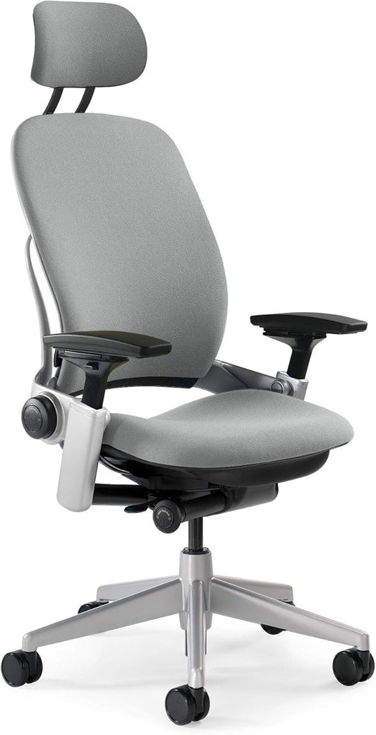 Steelcase Leap Task Chair: Platinum Base - 4D Adjustable Arms - Headrest - Hard Floor Casters
