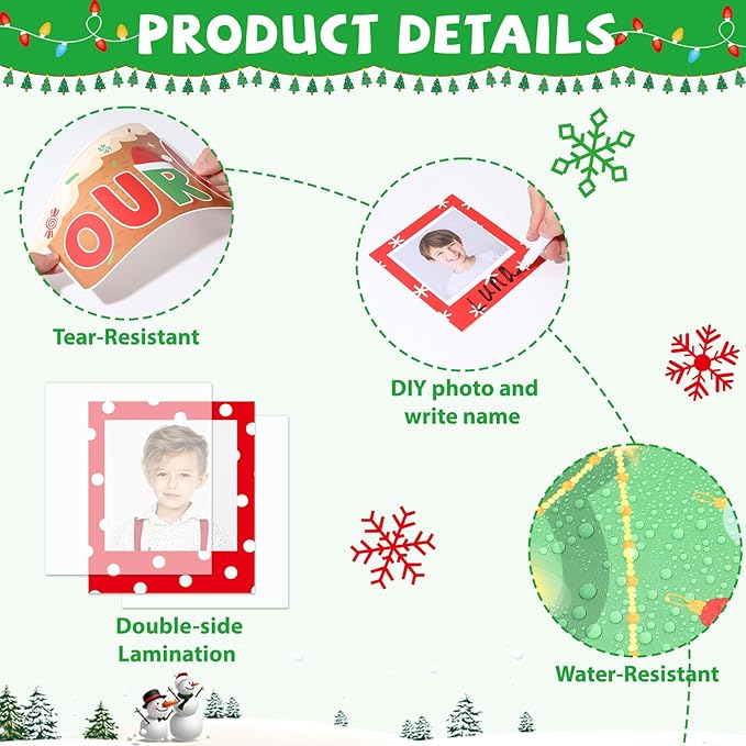 gisgfim Christmas Bulletin Board Decorations Set Xmas Our Class is Family Picture Frame Paper Cutouts Merry Christmas Tree Photo Name Tag Bulletin Board Decor for Winter Holiday School Chalkboard Wall