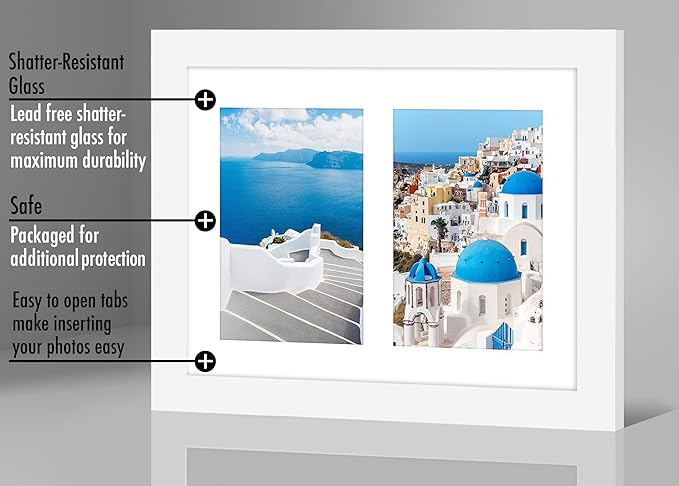Americanflat 4x6 Double Picture Frame with Shatter-Resistant Glass - Fits Two 4x6 Photos or Use as One 8x10 Picture Frame - Signature Collection - Collage Frames for Tabletop and Wall - White