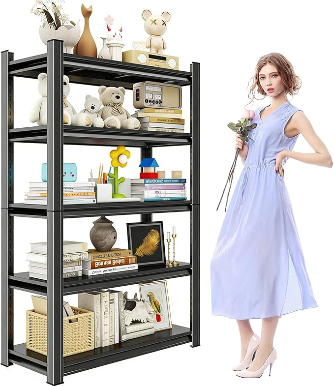 Book Shelf, Metal Bookshelves, Heavy Duty Steel Bookcases, Large Storage Capacity Adjustable Tall Industrial Bookshelf for Living Room, Bedroom and Library, Black (5-Tier 63''Hx23.6''Wx11.8''D)