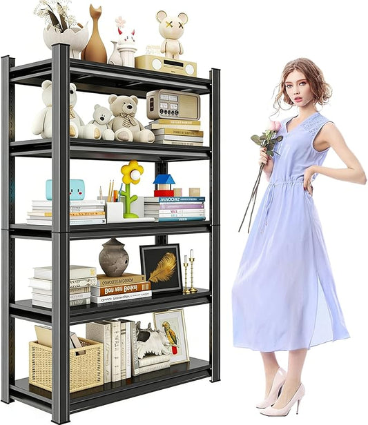 Book Shelf, Metal Bookshelves, Heavy Duty Steel Bookcases, Large Storage Capacity Adjustable Tall Industrial Bookshelf for Living Room, Bedroom and Library, Black (5-Tier 63''Hx23.6''Wx11.8''D)