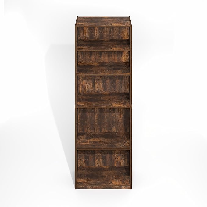 Furinno Jaya Simply Book Shelf, 5-Tier Bookshelf, Bookcase with Adjustable Shelves, 9.5 x 24.5 x 71.2, for Living Room, Bedroom, Home Office, Amber Oak