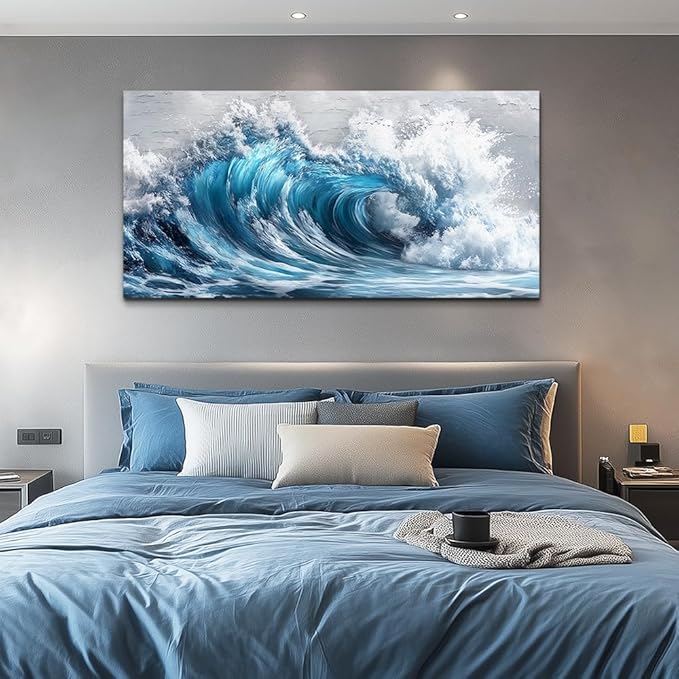 ZUITINGHUA Large Wall Decor For Living Room Canvas Wall Art For Office Modern Wall Decorations For Bedroom Ocean Waves Landscape Painting Black And White Pictures Artwork Room Home Decor 24x48 In