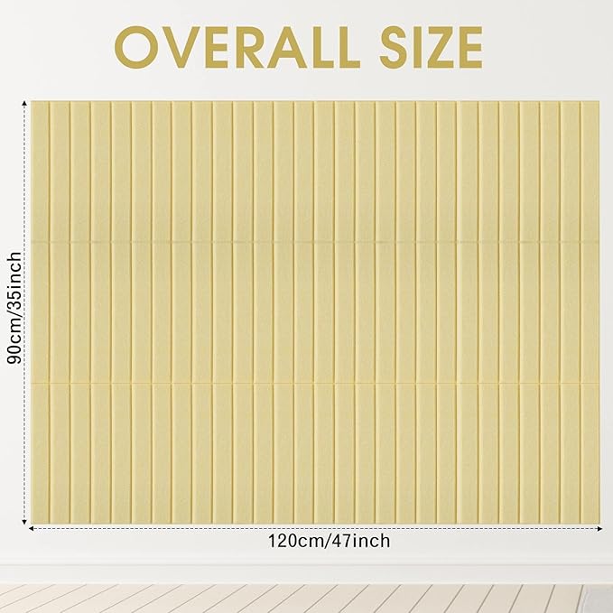 Honoson 12 Pack 47" x 35" Large Cork Board Alternative Felt Bulletin Board Wall Tiles with Safe Square Adhesive Large Roll Cork Tiles for Walls Organize Home Office Classroom Pin Panels (Light Yellow)