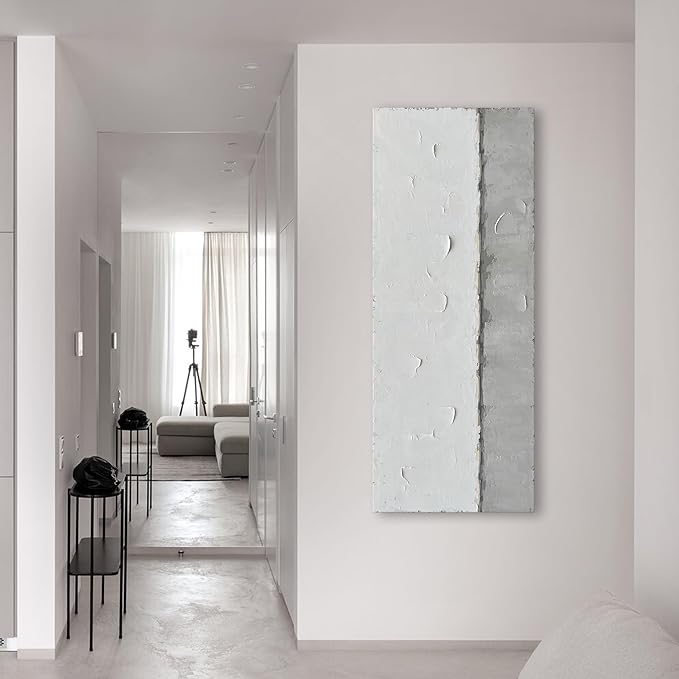 NANKAI Art A large modern art painting in a minimalist grey and white style, suitable for wall decoration in homes or offices. 24x60 inches