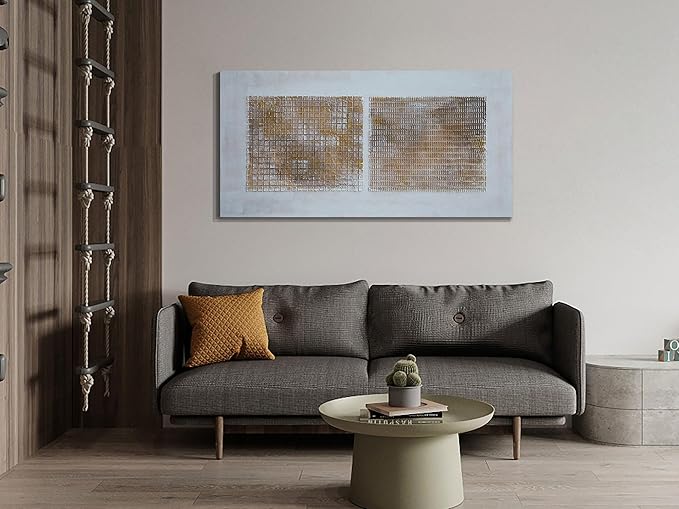 Arjun Abstract Canvas Wall Art Textured Hand Painted, Modern Brown Grey Geometric Wall Décor Painting for Living Room Bedroom Home Office, Wabi-Sabi Minimalist Neutral Picture Large Framed Artwork