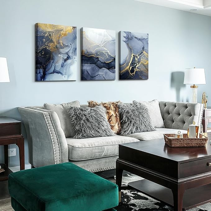 Lapremoly Abstract Canvas Wall Art - Bedroom, Living Room, Office & Bathroom Decor - 3 Piece Set (12x16 in)