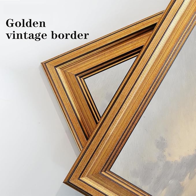 Gold Framed Wall Art Vintage Canvas Wall Art Aesthetic Coastal Landscape Sea Sky Artwork Prints Picture for Living Room Bedroom Farmhouse Bathroom Office Decor, 8x10