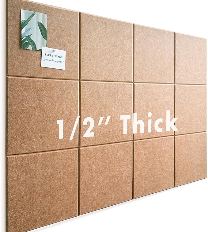 Large Cork Board for Office Wall Decor,48"x36"-12 Pack Felt Wall Tiles with Safe Removable Adhesive Tabs, 1/2" Thick, Felt Bulletin Board Pin Board Cork Boards for Walls - Burnt Orange