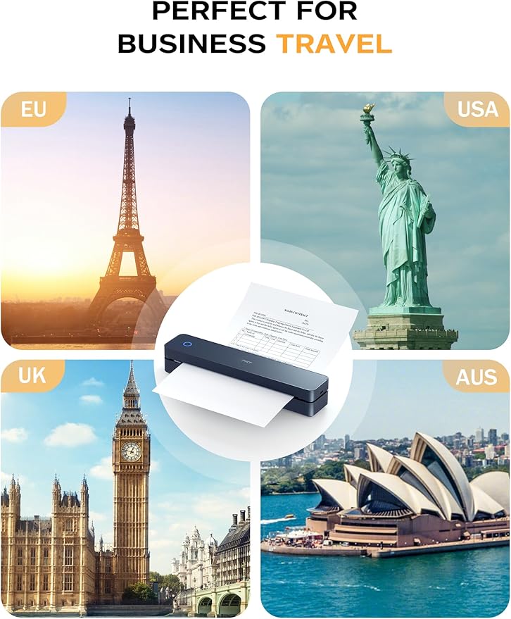 PRT Portable Printer Wireless for Travel, Bluetooth Thermal Printer Support 8.5" X 11" US Letter A4 A5, Compatible with iPhone, Android & Laptop, Inkless for Office, Home, School, Dark