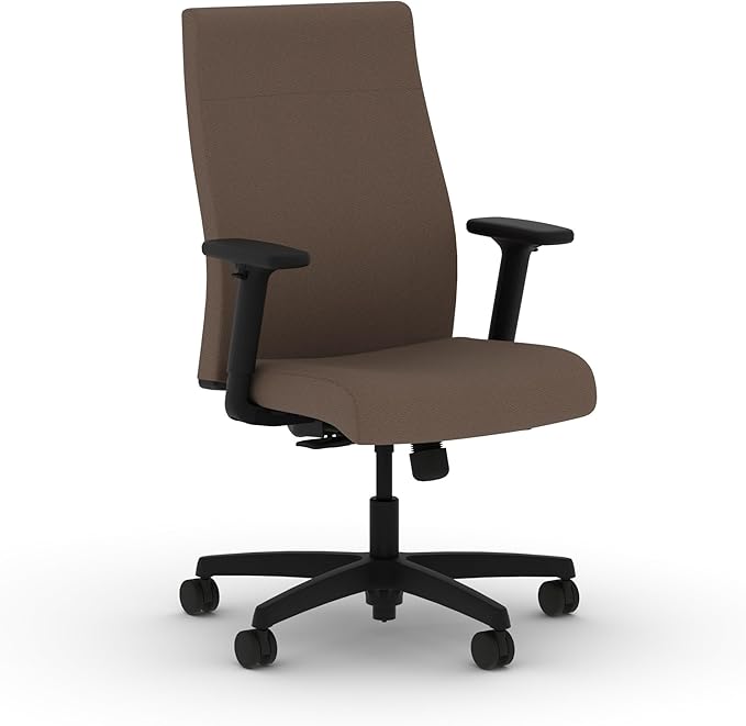 HON Ignition 2.0 Fabric Office Chair, Upholstered, Adjustable Arms, Standard Synchro-Tilt Recline Executive Ergonomic Office Chair, Black Frame, Bark