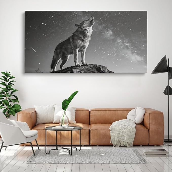 Black White Wolf Framed Canvas Wall Art for Bedroom, Nature Animal Wall Decor 40" L x 20" W