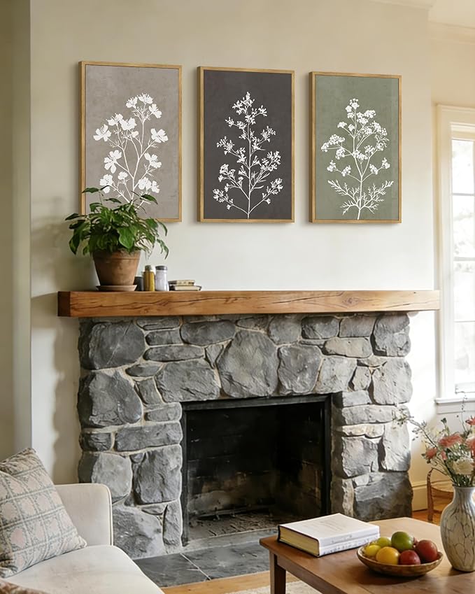 Drsoum Flower Framed Wall Art Vintage Floral Minimalist Wall Hanging Decor Farmhouse Colorful Botanical Prints Artwork for Bedroom Living Room Hallway 16x24in Natural Framed