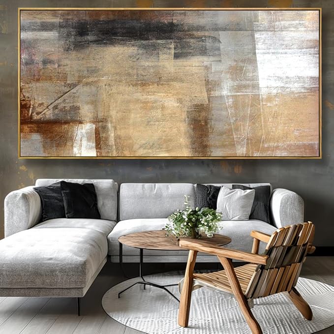 Wall Art Abstract Wall Decor Yellow Black Ink Canvas Painting Modern Artwork for Living Room Bedroom Dining Room Home Office Decor 20"x40" with Framed