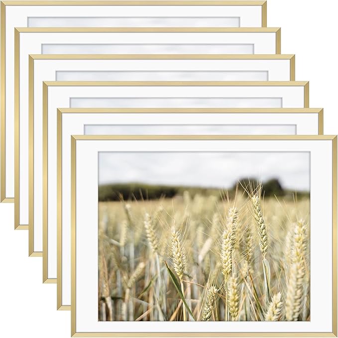 Golden State Art, Gallery Wall Frame Set of 6 - Gold 18x24 Aluminum Photo Frames with Mat for 16x20 Pictures - 18 x 24 inch Metal Frame with Real Glass Cover - Elegant Home or Office Decor
