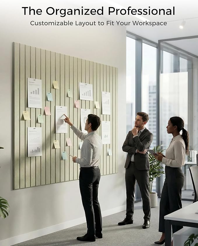 Aothia 12-Pack Large Felt Bulletin Board 48"x36", Modular Pin Board Tiles for Wall, Cork Board Alternative for Office & Classroom, Includes 70 Adhesive Tabs & 40 Pushpins, Sage Green