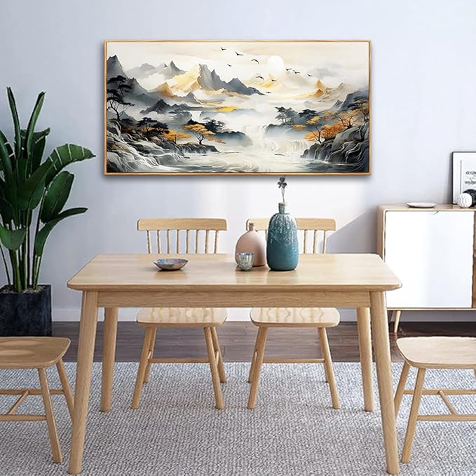 hyidecorart Canvas Prints Wall Art For Living Room Large Wood Framed Wall Decor For Office Modern Bedroom Abstract Pictures Mountain Landscape Wall Painting Artwork Stretched and Framed Poster