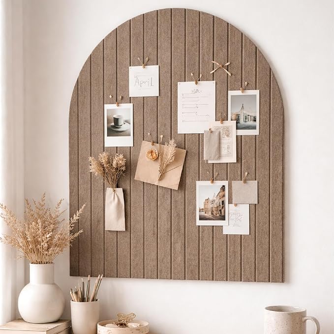 Orelle Fluted Arch Felt Bulletin Board | Foldable Peel and Stick Felt Board for Wall | Aesthetic Arch Pin Boards for Walls, Office, Vision Board, Kids Art Display | 23 x 31”| Mocha