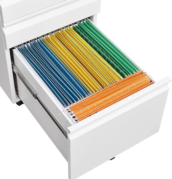 3-Drawer Mobile File Cabinets Black File Cabinet Under Desk Metal Filing Cabinet Rolling Metal Filing Cabinet for Legal and Letter Files with Anti-Tilt Design with Locking Fully Assembled (White)