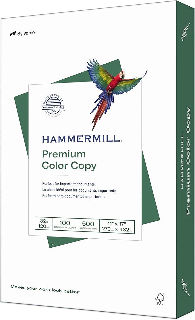 Hammermill Printer Paper, Premium Color 32 lb Copy Paper, 11 x 17-100 Bright, Made in the USA, 102660R - 1 Ream (500 Sheets)