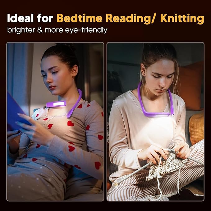Voilet Neck Light with Storage Case, 10-80Hrs Eye-friendly Book Reading Light Knitting Crochet Sewing Craft Light Rechargeable Adjustable, Mothers Day Gifts for Mom Women Book Lovers Knitters Crafters