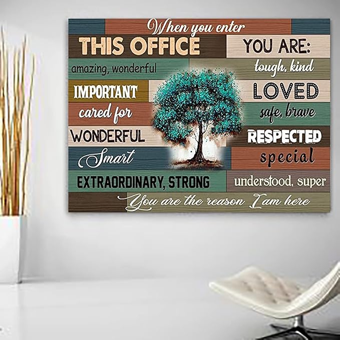 YUWONDESS When You Enter This Office Wall Art Canvas Poster Vintage Wooden Background Office Art Prints Motivational Quotes Artworks Painting on Canvas For Office Room Decor No Frame 16×24 Inch