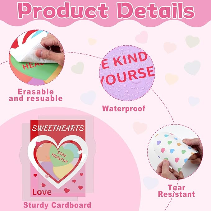 Valentine's Day Health Bulletin Board Set Health Habits Conversation Heart Classroom Decor Sweet Candy Heart Cutouts Pastel Bulletin Board Border for Holiday Party School Home Chalkboard Wall Decor