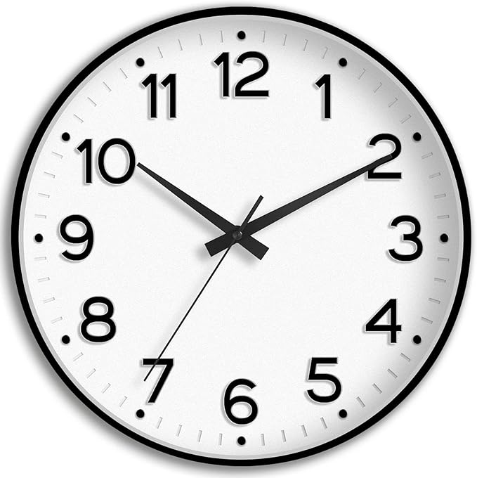Wall Clock 12 Inch Silent Wall Clocks Battery Operated-Modern Non Ticking Analog Clock Decorative for Kitchen Bedroom Office (Black)