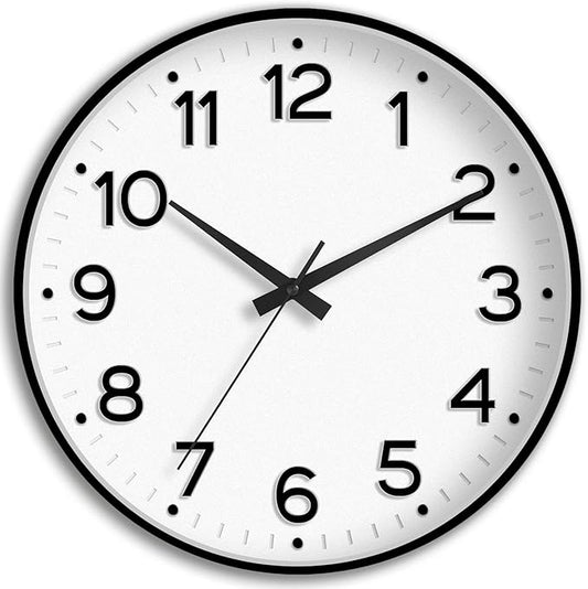 Wall Clock 12 Inch Silent Wall Clocks Battery Operated-Modern Non Ticking Analog Clock Decorative for Kitchen Bedroom Office (Black)