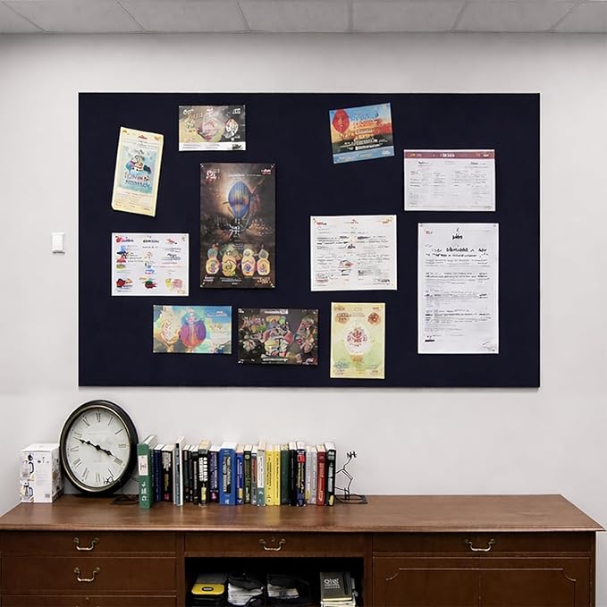 Large Cork Boards for Walls – 48" x 36" Self Adhesive Felt Wall Tiles, Ideal for Office Black Bulletin Board, Easy to Install Pin Board Photo Dart Board Wall Protectors