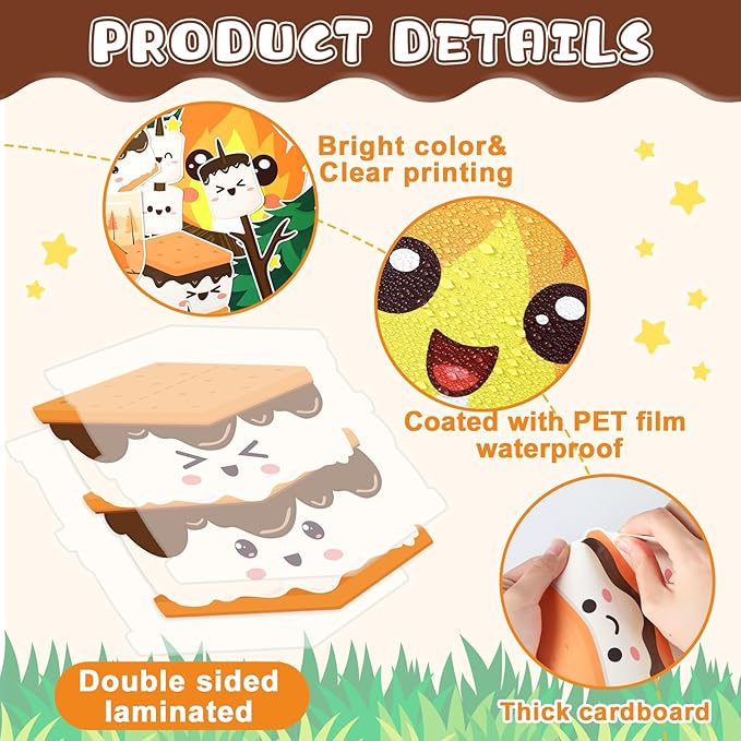 gisgfim Back to School Marshmallow S'More Bulletin Board Decoration Cookies Campfire Marshmallow Cutouts Woodland Camping Bulletin Board Border Set for Classroom School Chalkboard Wall Decor Supplies
