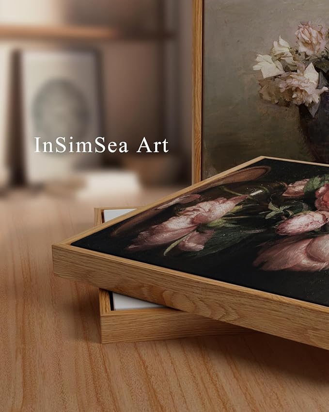 InSimSea Framed Canvas Prints Art Vintage Decor, Botanical Canvas Wall Art Decor for Bedroom, Framed Floral Prints for Living Room, French Country Wall Decoration, 24"x36"