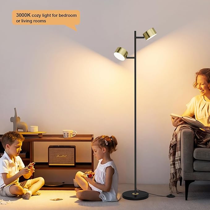 LED Floor Lamp with 3 Color Temperatures, Flexible Heads & Foot Switch, Adjustable Standing Reading Lamp for Office, Bedroom & Living Room