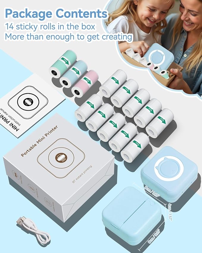 Aptika Label Maker - Mini Portable Sticker Printer with 14 Rolls Self-Adhesive Thermal Papers, Labeller Machine for Home Office Study Business Texts Journal, Blue