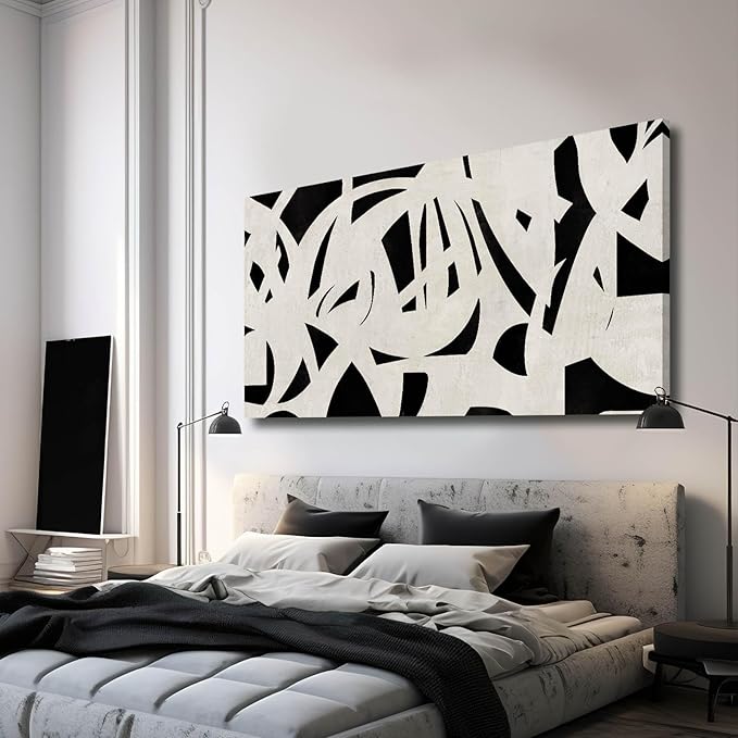 Geometric Wall Art Mid Century Modern Decor Black and White Pictures for Walls Canvas Photo Poster for Living Room Home Dining Room 24x48 Inch