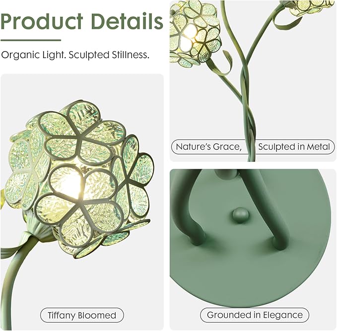 Vintage Tiffany Floral LED Floor Lamp for Living Room, Tall Green Standing Lamp with Adjustable Heads, Unique Flower Light for Bedroom, Artistic Standing Light for Girls Kids Nursery Room Decor