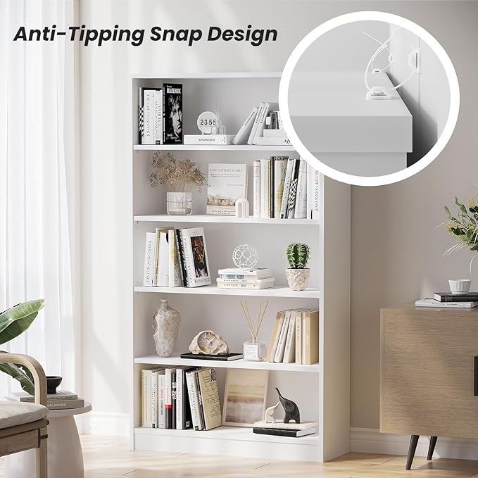 Bookcase Adjustable Storage Shelves,48-Inch Bookshelf,4-Tier Modern Wood Bookcase for Bedroom, Office, Living Room & Library(White)