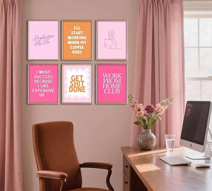Motivational Wall Art for Women - 6 Pcs Set Pink Aesthetic 12"x16" Poster Prints - Home Office Inspirational Wall Decor Pictures - Positive Mindset Affirmations Quotes Artwork for Bedroom(unframed)