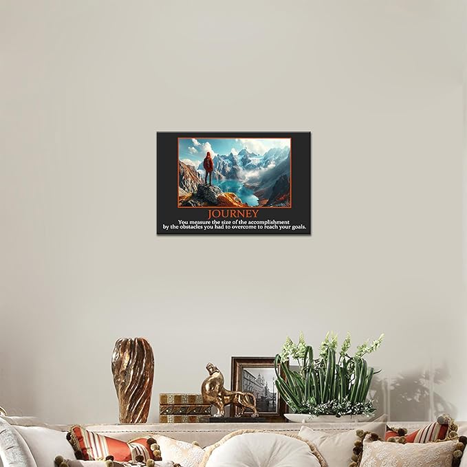 UZMKM - Inspirational Canvas Wall Art, Quotes Motivational Journey Black Style Print Picture for Office Wall Decor, Company Poster Framed Artwork for Women Men Home Decor Ready to Hang 12x18 Inch