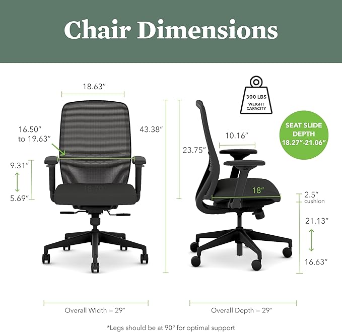 HON Nucleus Task Chair, Spectrum Mesh, Standard Synchro-Tilt Control, Office Chair with Lumbar Support, Height and Width Adjustable Arms, Black Frame, Linen